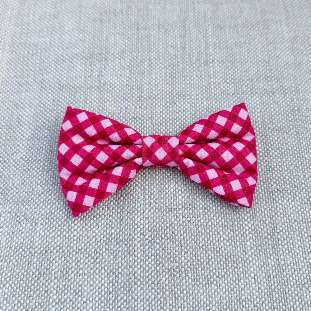 Hot Pink Gingham Dog Bow Tie